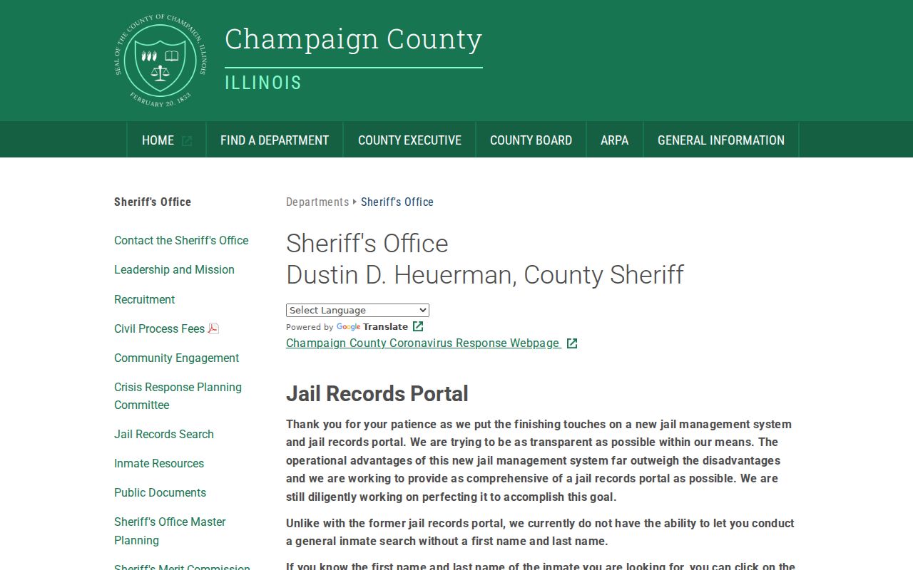 Champaign County arrest history jail lookup instructions