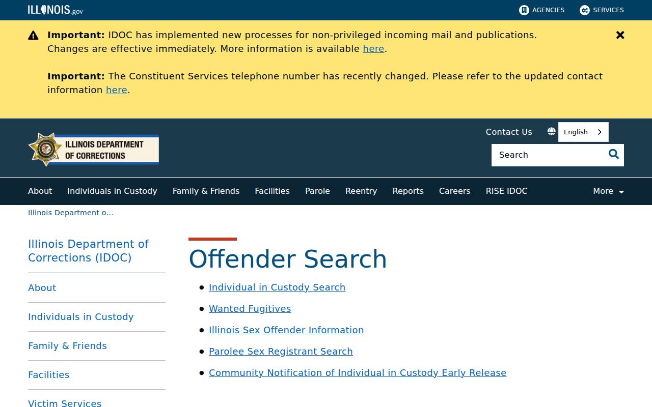 IDOC search following a Champaign County criminal court sentence