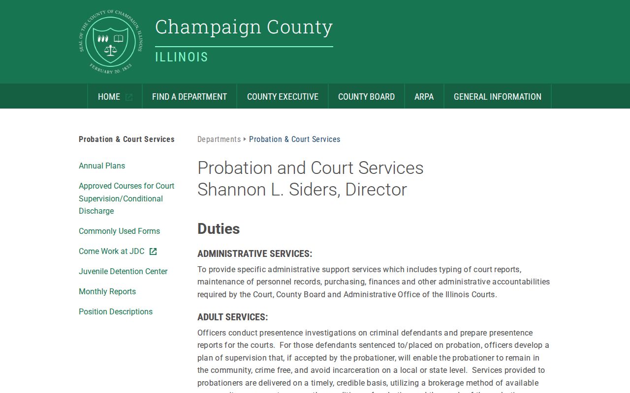 Champaign County criminal history probation office