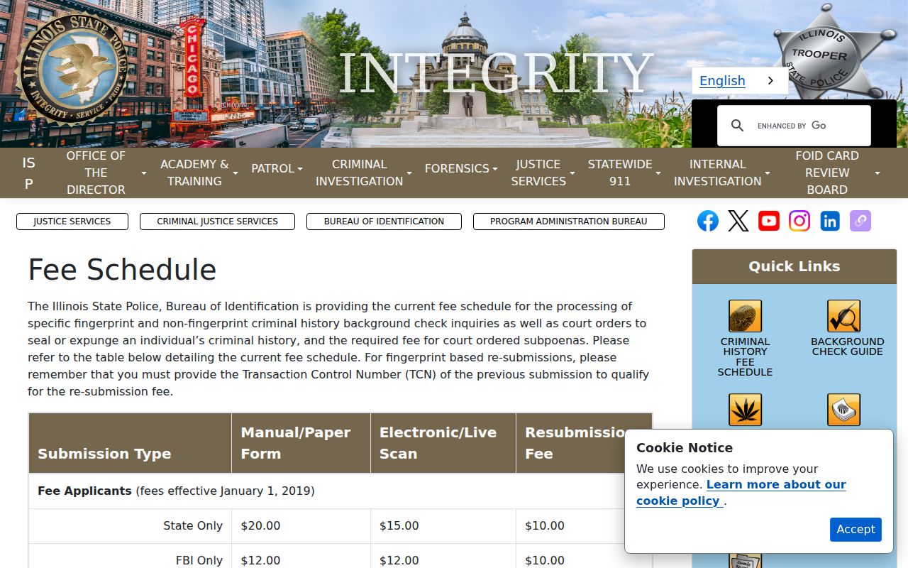 Champaign County criminal history Illinois fee schedule